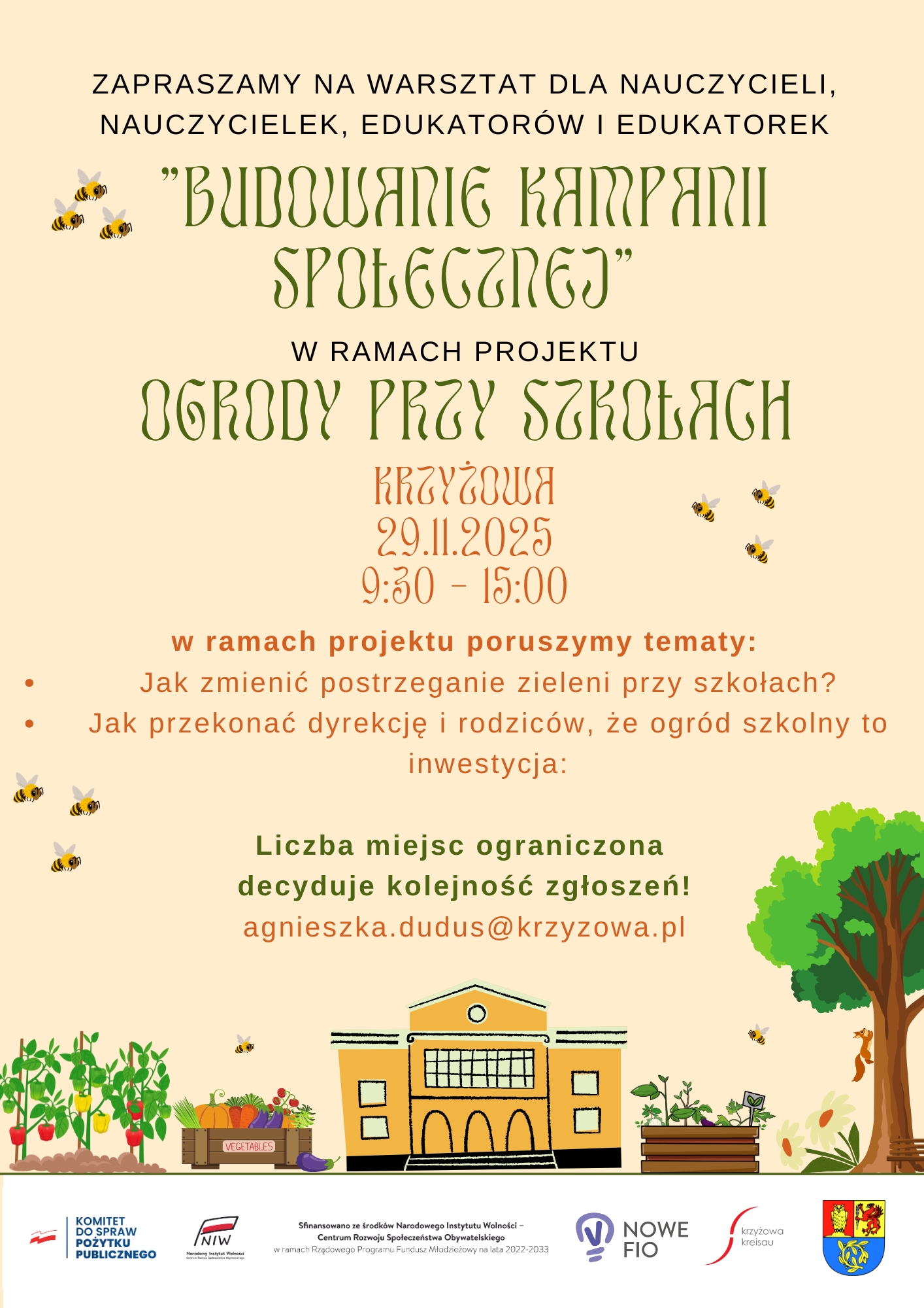 Zaproszenie na warsztaty „Budowanie kampanii społecznej” w ramach projektu Ogrody przy szkołach