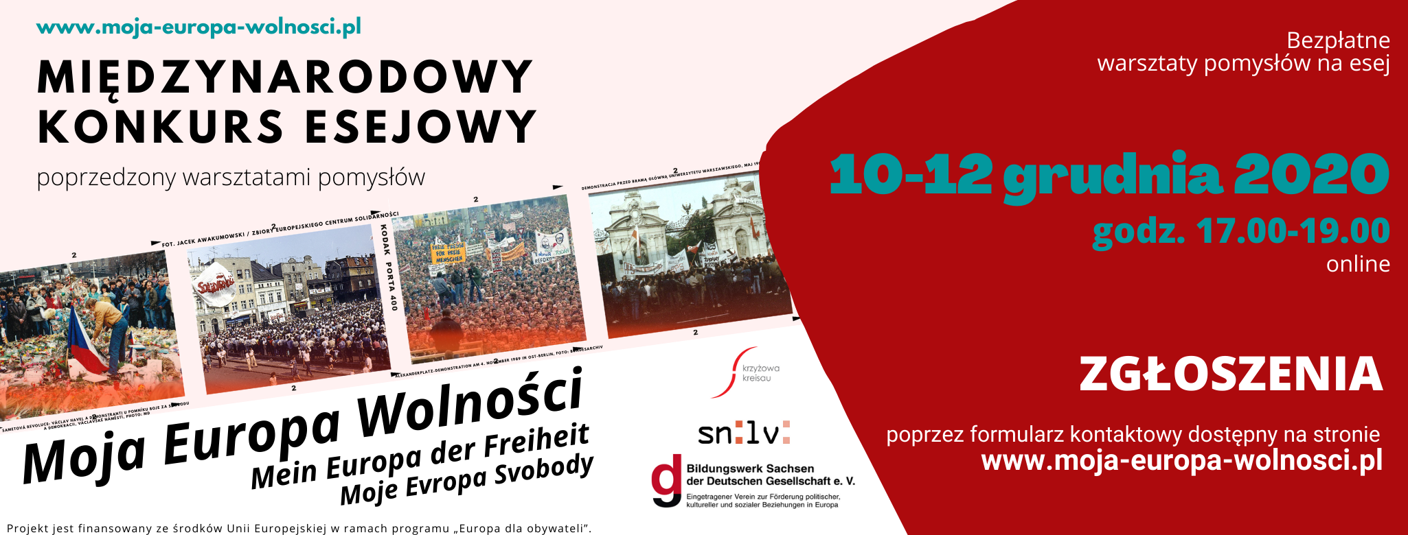 Moja Europa Wolności. Międzynarodowy Konkurs na Esej. Warsztaty pomysłów online - 10-12.12.2020